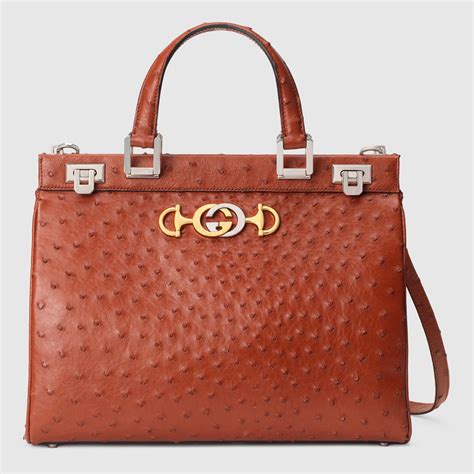 gucci ostrich|Gucci Ostrich Medium Zumi Top Handle Bag .